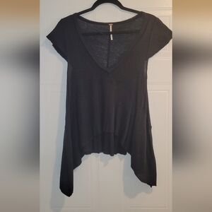 Free People Mary Anne Black Asymmetrical Babydoll Short Sleeve Top S